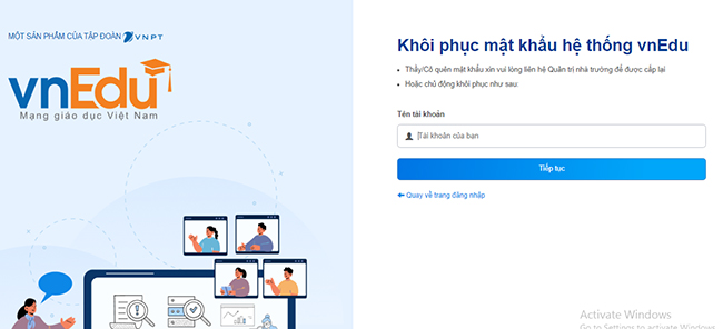 Nhập tên tài khoản vào hệ thống cấp lại mật khẩu để nhận tin nhắn cấp mật khẩu qua SMS